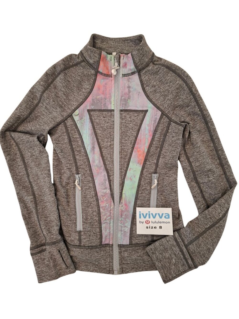 Ivivva Girl by Lululemon 🍋Perfect Your Practice Jacket grey thumbholes size 8
